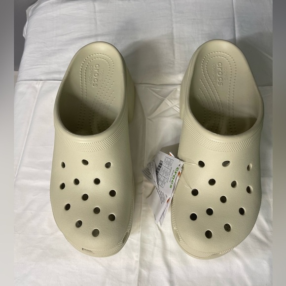 New Crocs Siren Clog Platform Block High Heels Bone/White Slip On Womens Size 12 - Picture 10 of 14